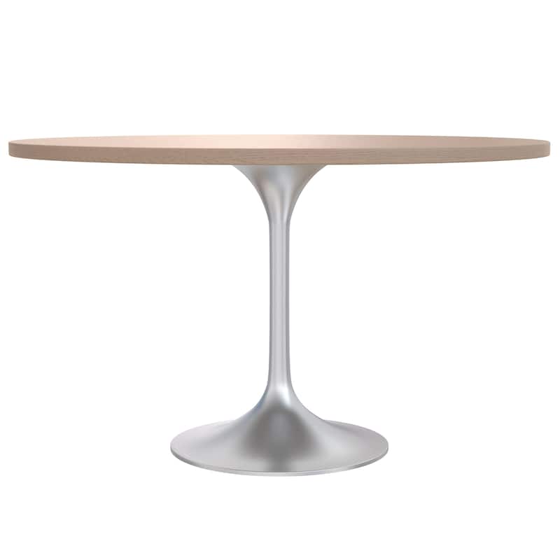 LeisureMod Verve 48" Round Dining Table with MDF Wood TableTop and Brushed Chrome Base for Kitchen & Dining Room
