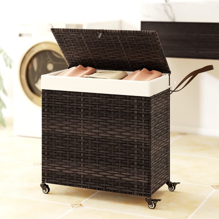 Wheeled Laundry Hamper with Lid for Easy Mobility - 25.5" x 13" x26" (L x W x H)