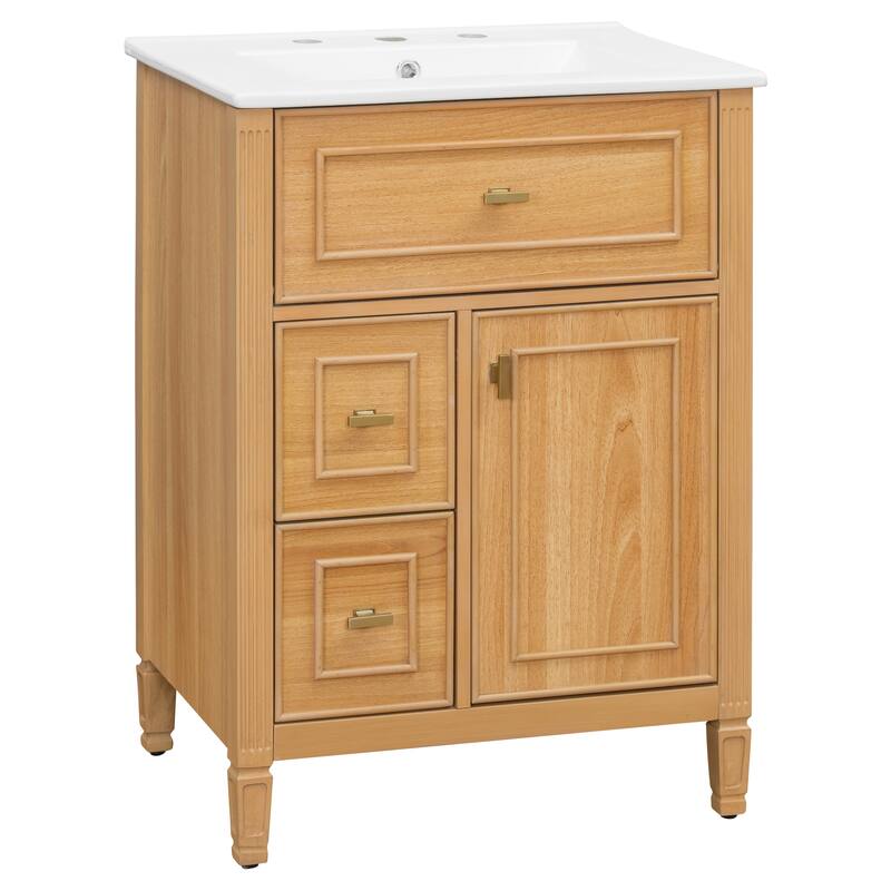 Roomfitters 24" Bathroom Vanity with Sink, Solid Wood Frame, Flip Drawer, 2 Side Drawers & Adjustable Shelf