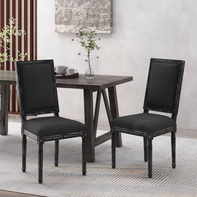 Country Dining Chairs Set of 2, Living Room Dining Chairs with Rectangle Rattan Back, Solid Wood Legs, French Bistro Chairs