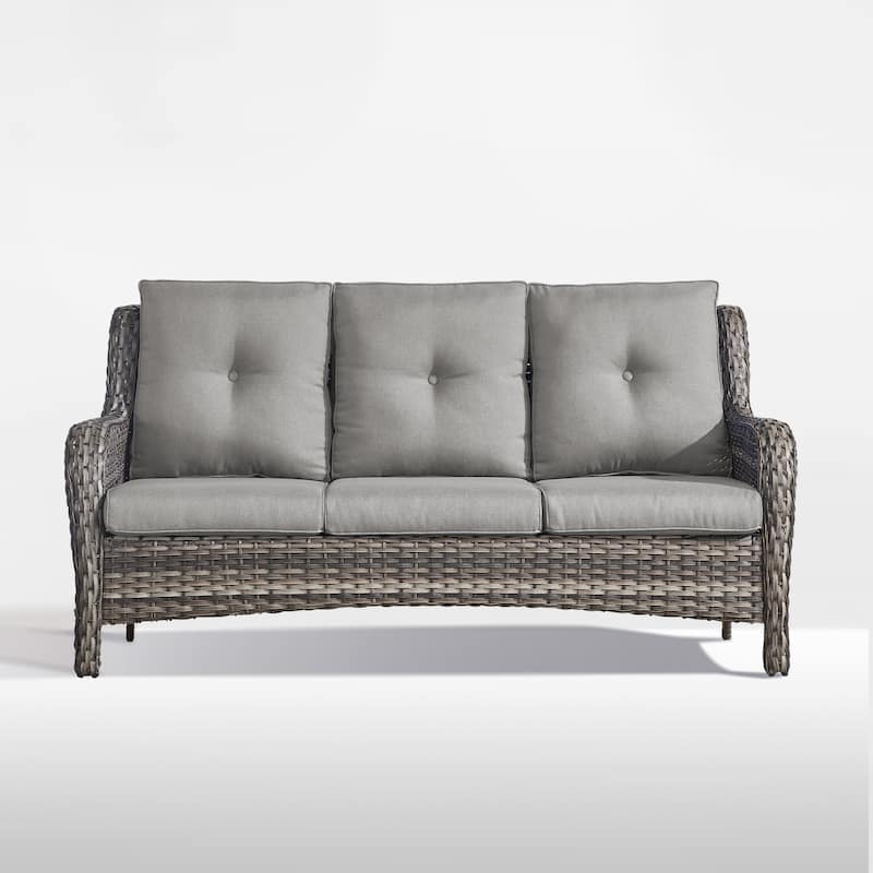Pocassy 3-Seat Sofa Wicker Sofa Grey-Grey - Grey
