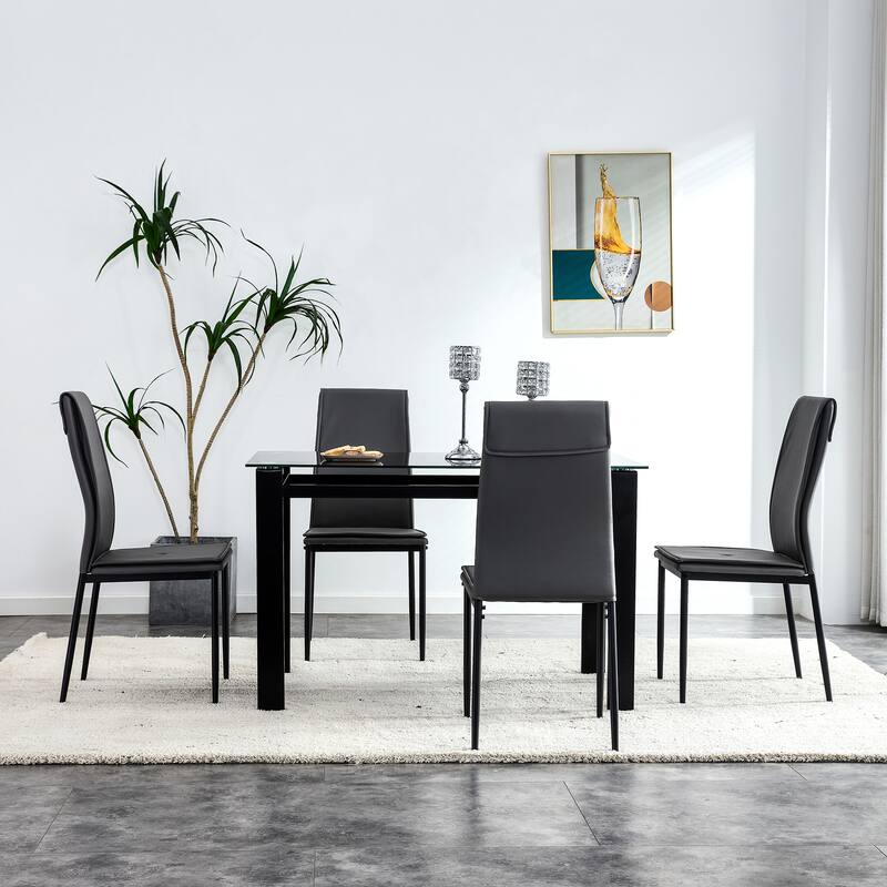 5Piece Metal Frame Dining Table Set with 1 Toughened Glass Top Dining
