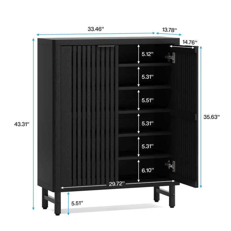 6-Tier Shoe Storage Cabinet with Louvered Doors for Living Room