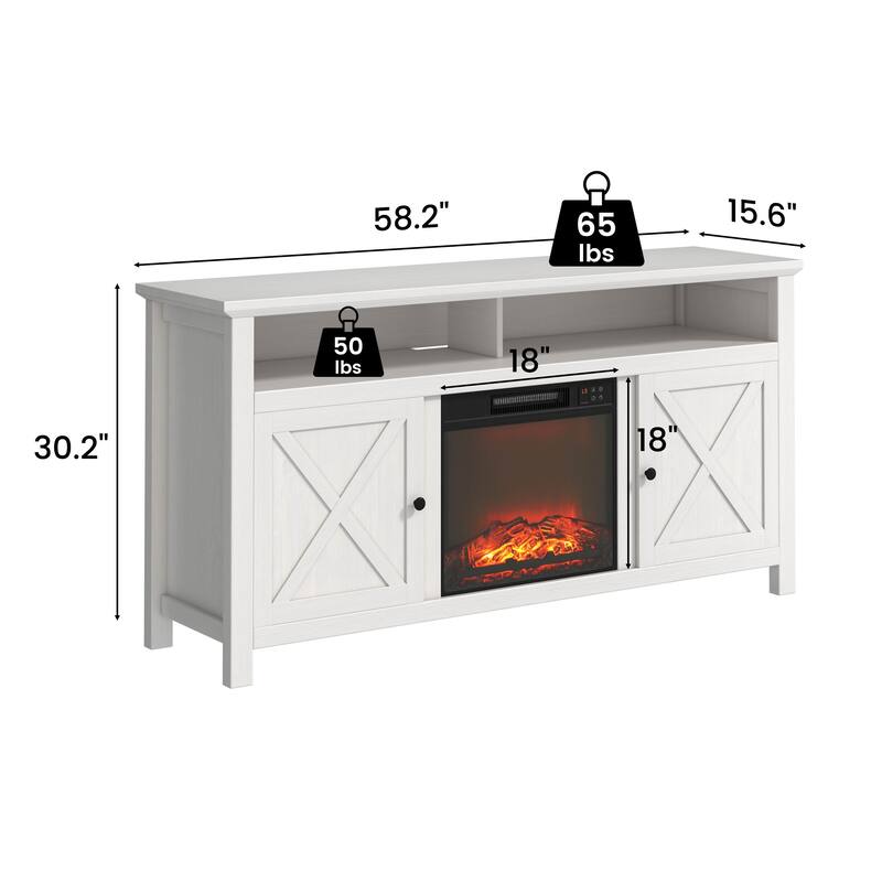 58 inch TV Stand with Fan-forced Flat Wall Electric Fireplace with Remote Control Included