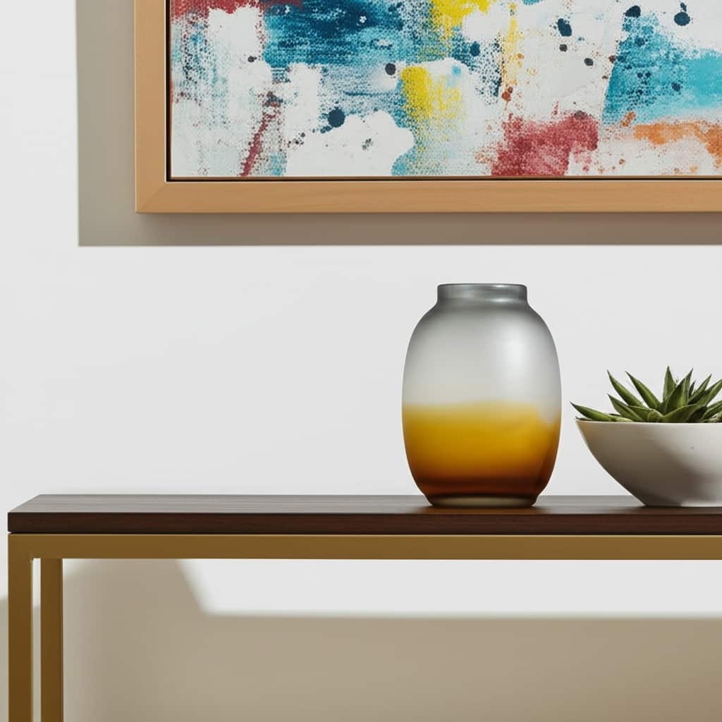 11" Charcoal And Orange Ombre Round Glass Table Vase - 8.10