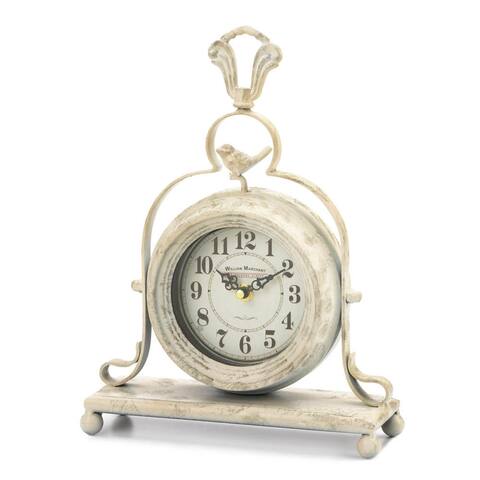 12.5" White and Black Vintage Rustic Tabletop Clock