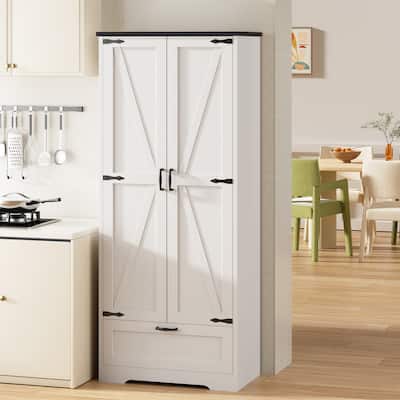 Beverage Cabinet with Drawer & Adjustable Shelves - Storage Organizer for Kitchen, Pantry, or Dining Room
