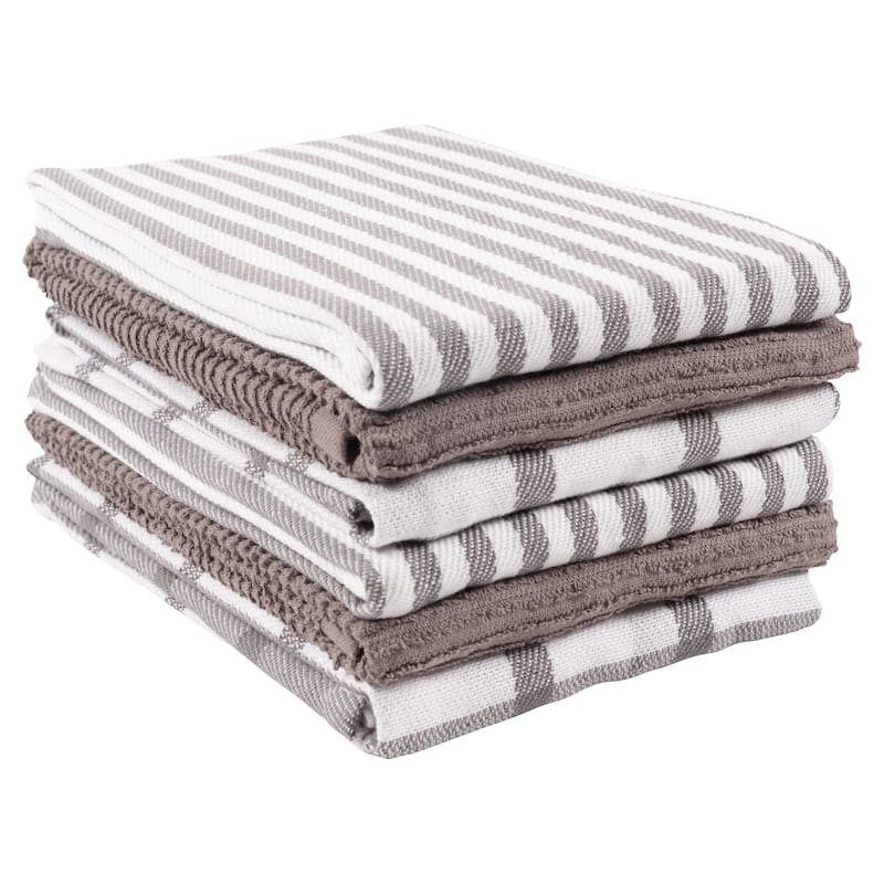 Mixed Flat and Terry Kitchen Towels, Set of 6 - Pewter