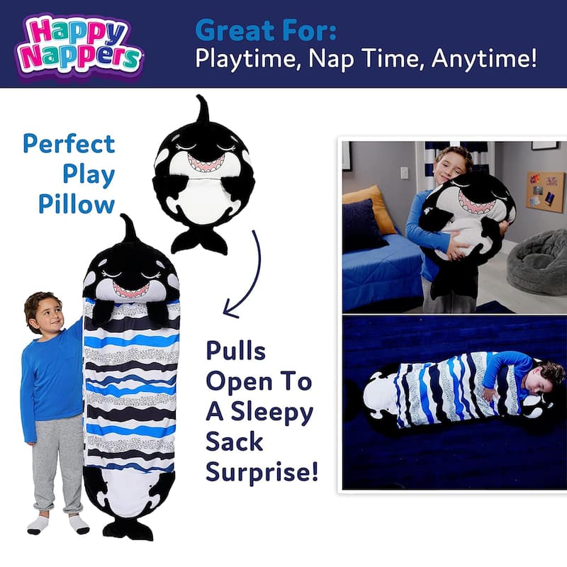 Happy Nappers: Pillow & Sleepy Sack: Large - Ozzy The Black Shark -7+