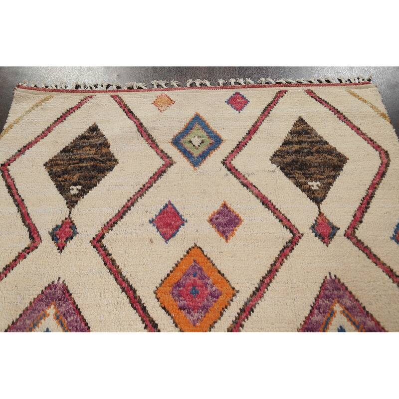 Tribal Geometric Moroccan Oriental Wool Area Rug Hand-knotted Carpet - 5'10" x 9'11"