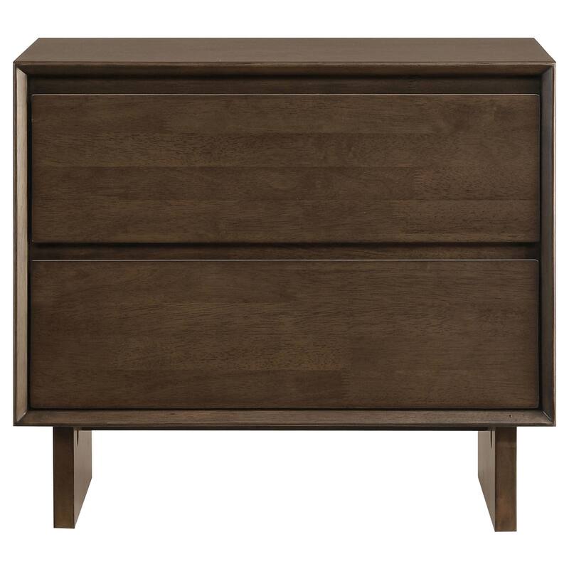 Genu Nightstand, 2 Drawers w Fingertip Handles, Warm Walnut Brown