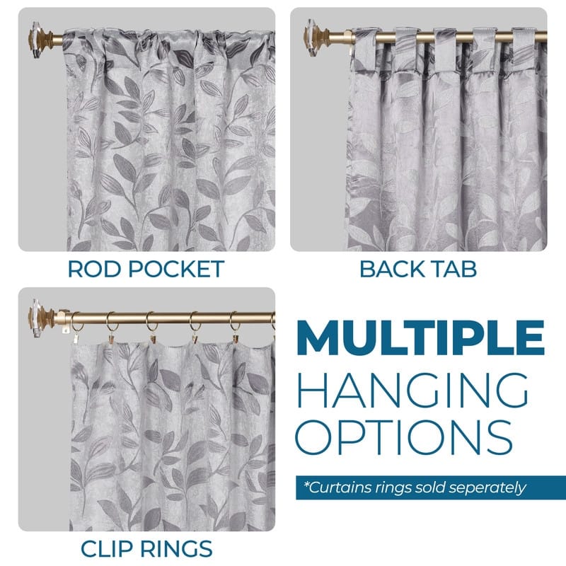 Superior Leaves Machine Washable Room Darkening Curtains with Back Tabs, Set of 2