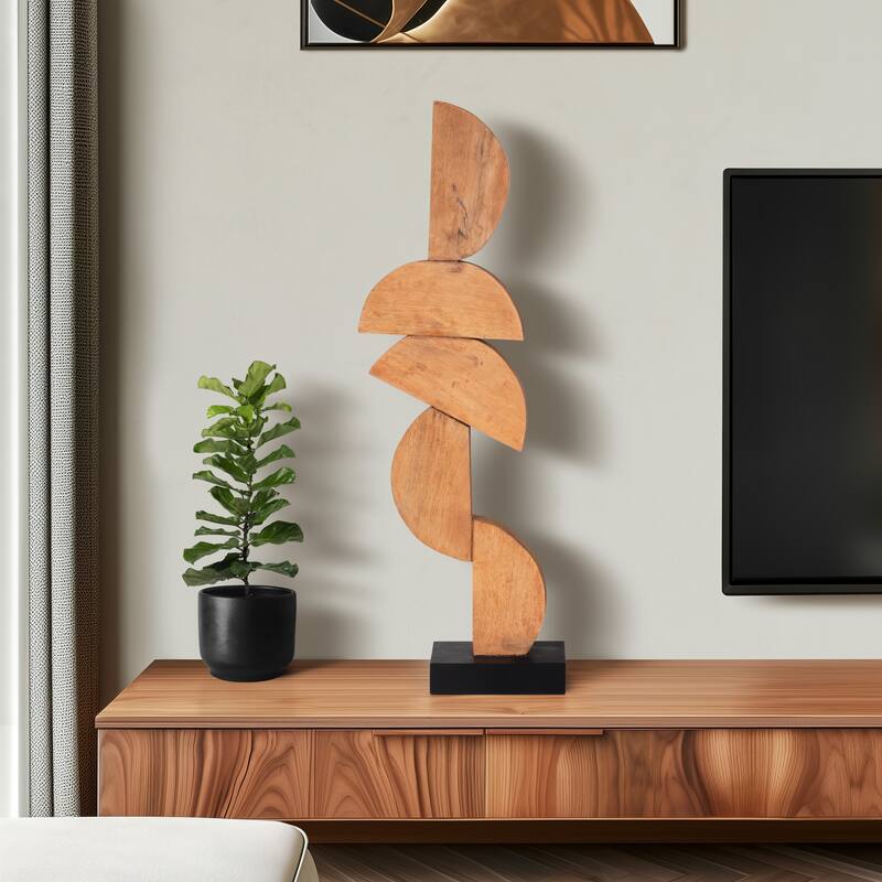 Sagebrook Home Brown Wood Half Circles Stacking Abstract Sculptures