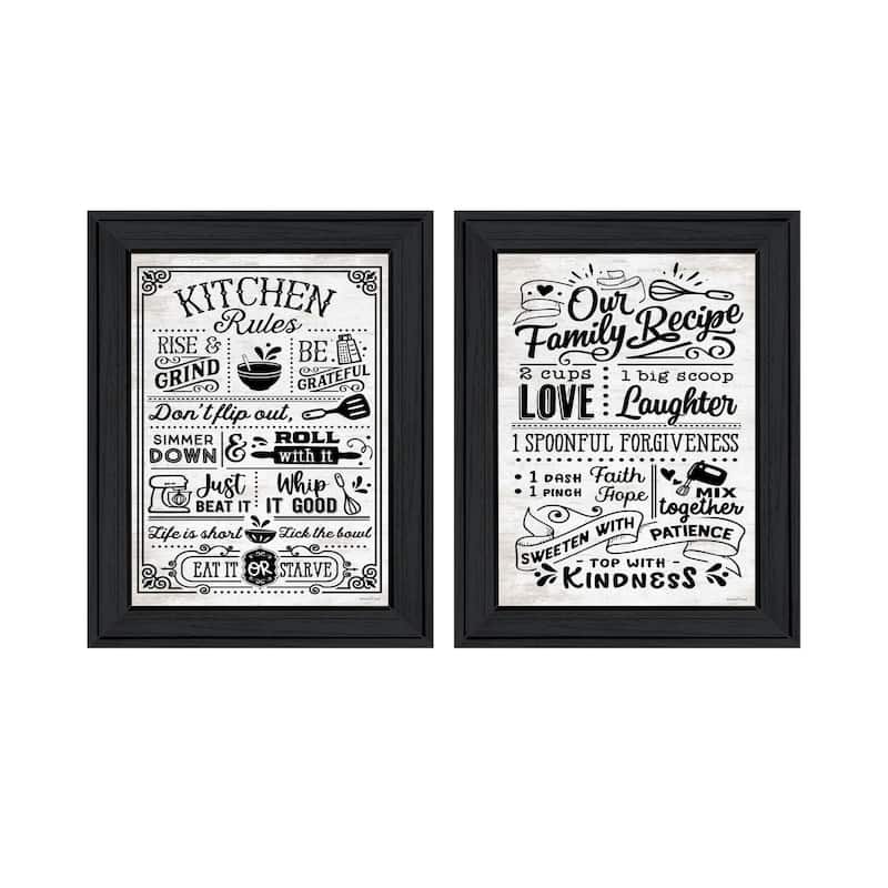 Trendy Decor 4U "Our Family Kitchen Rules & Recipes" Printed Framed Wall Art by Lettered & Lined - Charcoal - 19 x 15
