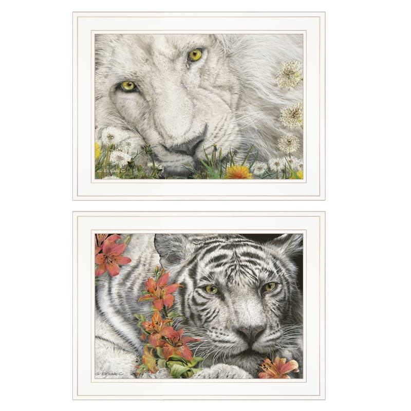 TrendyDecor4U Farmhouse "Tiger Lily Dandy Lion" Framed Print Wall Art by Ed Wargo - Green