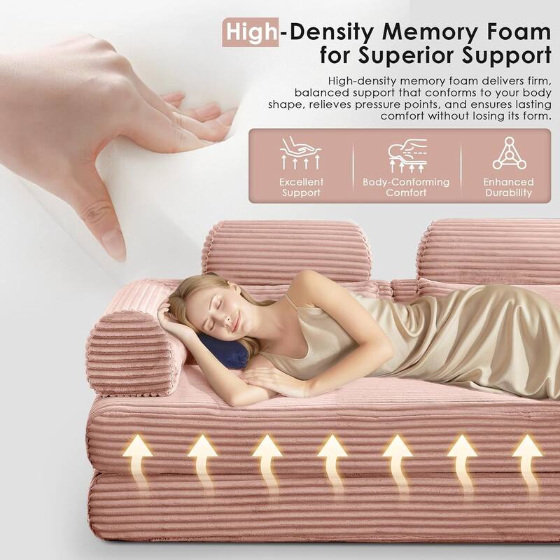 Convertible Sleeper Sofa Bed, 78.5" Corduroy Foldable Loveseat Sofa, King Size Floor Mattress Couch, No Assembly Required