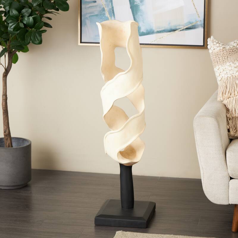 Teak Wood Abstract Handmade Live Edge Intertwined Sculpture with Black Square Base - Cream - Roche River Decor
