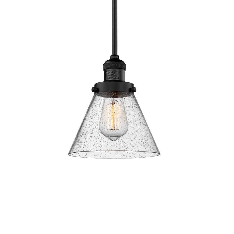 Innovations Lighting Large Cone Single Light 8" Wide Mini Pendant with - Matte Black / Seedy