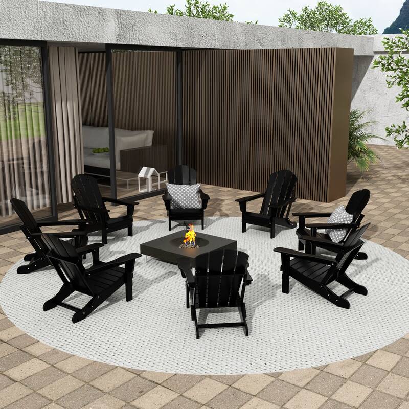 Polytrends Laguna Hdpe All Weather Outdoor Patio Foldable Adirondack Chairs (Set Of 8) - Black