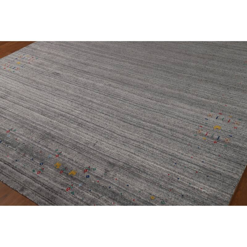 Hand Knotted Oriental 100% Wool Carpet Tribal Tribal Greys & Charcoal Gabbeh Area Rug - 9' 11'' X 7' 10''