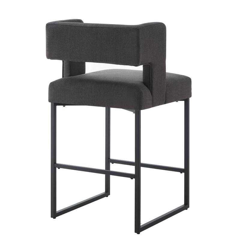 Modern Fashion Counter Height Bar Stools with Unique Square Open Backrest,Set of 2 Versatile Bar Chairs with Sturdy Iron Legs