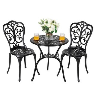 3-Piece Outdoor Bistro Set,Cast Aluminum Patio Set with Umbrella Hole
