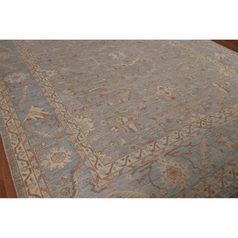 Vegetable Dye Oushak Turkish Area Rug Handmade Floral Wool Carpet - 9'4"x 12'4"