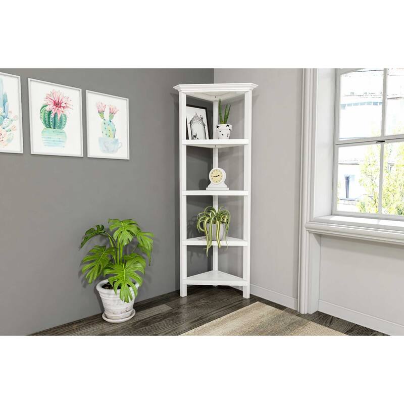Solid Wood Corner Bookcase for Living Room and 5-Shelf Vertical Unit - 15.25” D x 26.5” W x 60” H