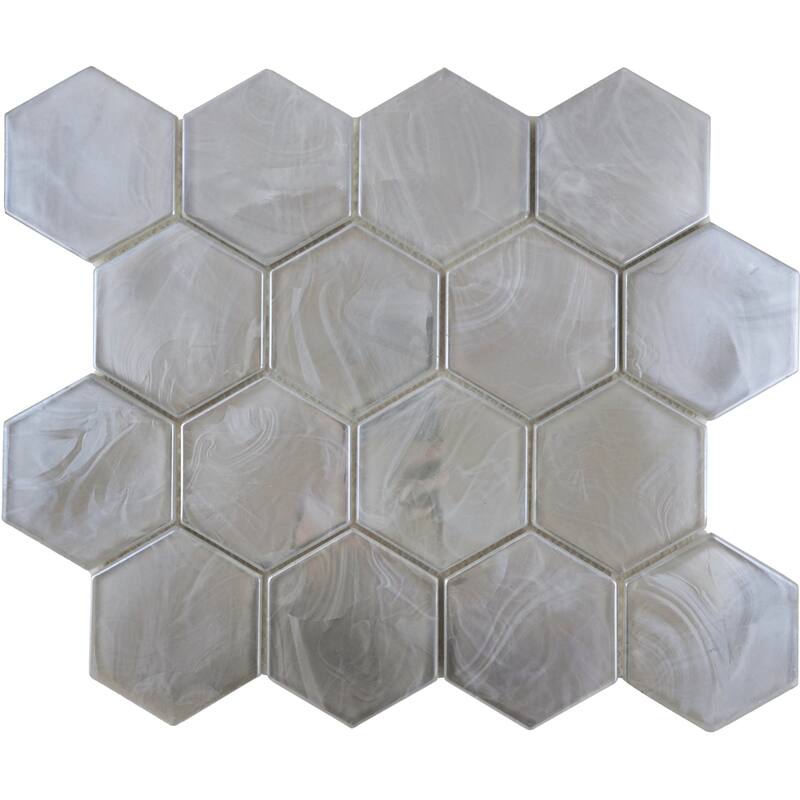 Emser Tile Splash - 11" x 13" Hexagon Geometric Mosaic Wall Tile - - Silver