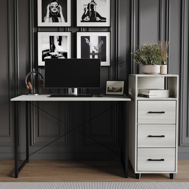 CraftPorch Shabby Chic Writing Desk with Side Cabinet