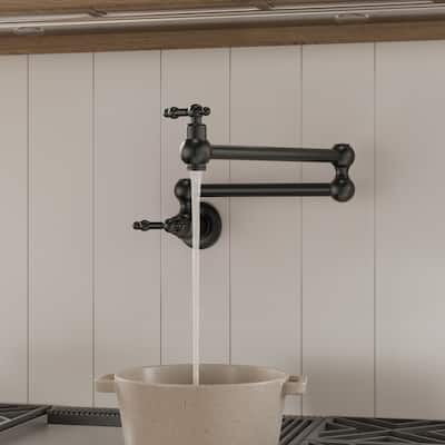 Wall Mount Swing Arm Kitchen Faucet, Traditional Folding Pot Filler Faucet Over Stove