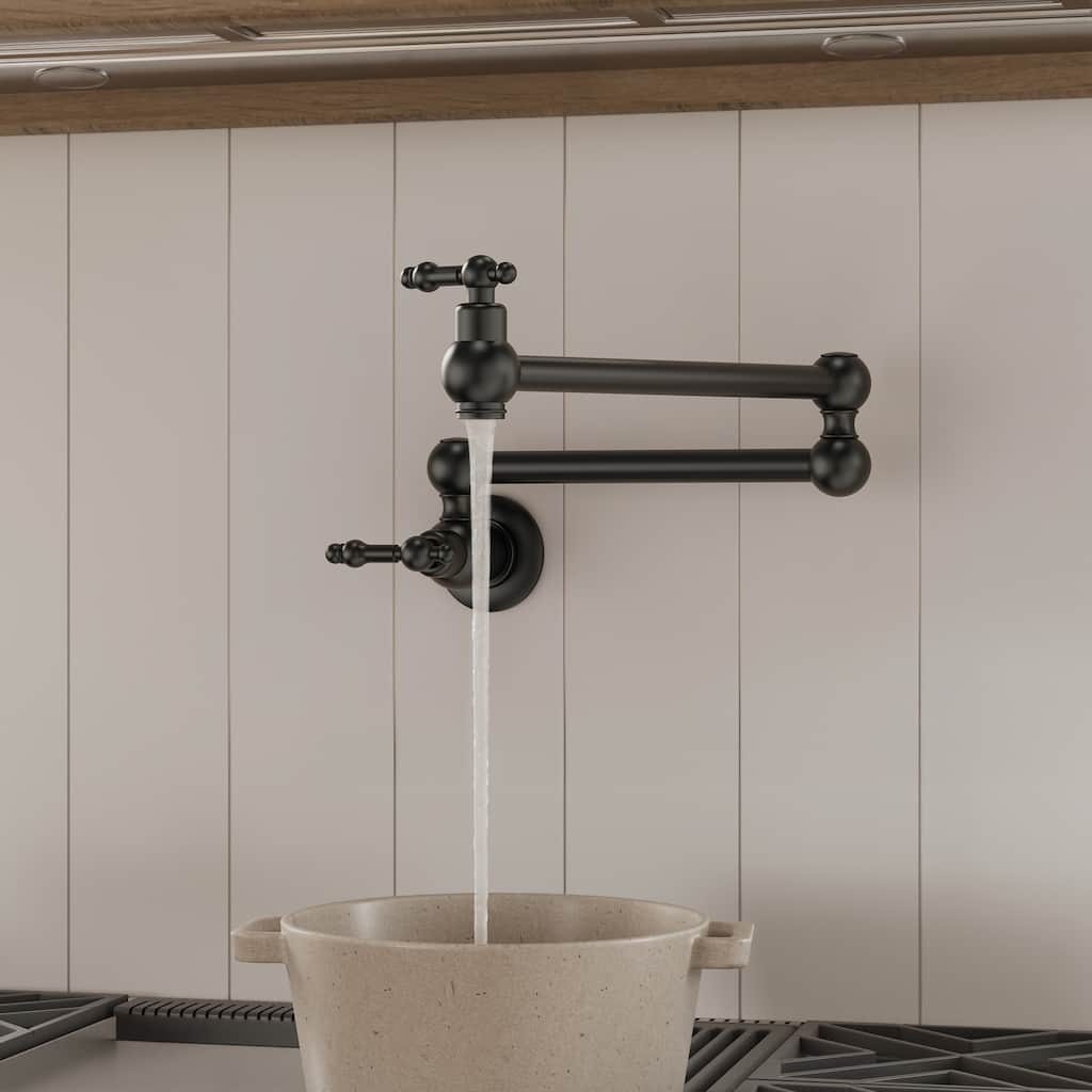 Wall Mount Swing Arm Kitchen Faucet, Traditional Folding Pot Filler Faucet Over Stove