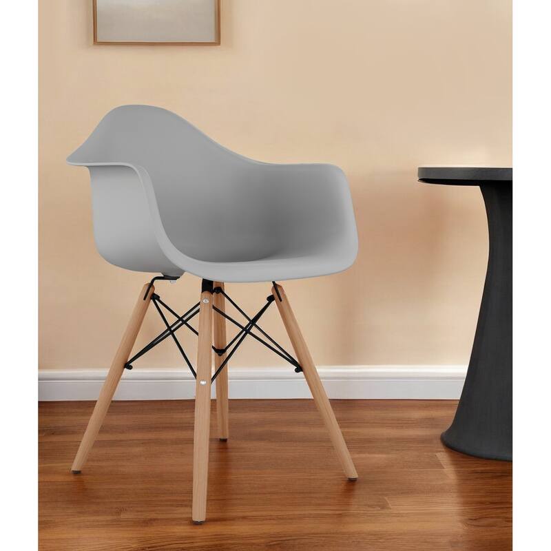 Blue And Natural Heavy Duty Plastic And Solid Wood Dining Arm Chair