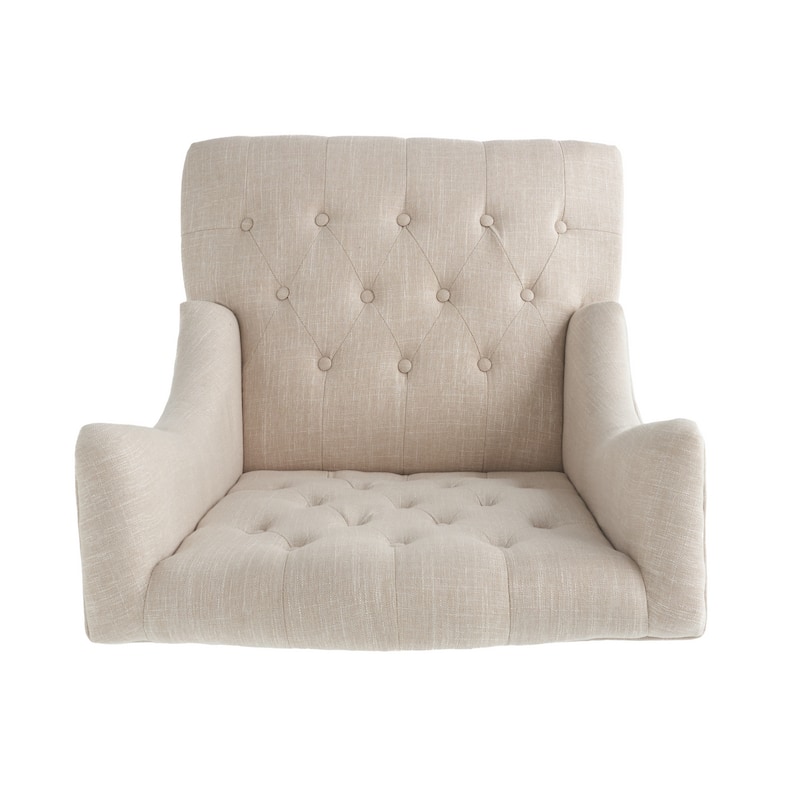 Roomfitters Tufted Wingback Accent Chair with Curved Back and Turned Legs, Upholstered Lounge Chair, Beige