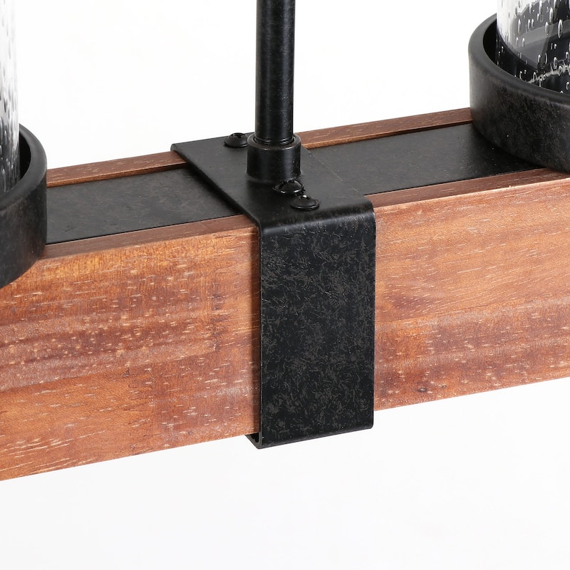 Anmytek Modern Farmhouse 6-Light Wood Black Chandelier Linear Kitchen Island Lights with Cylinder Glass