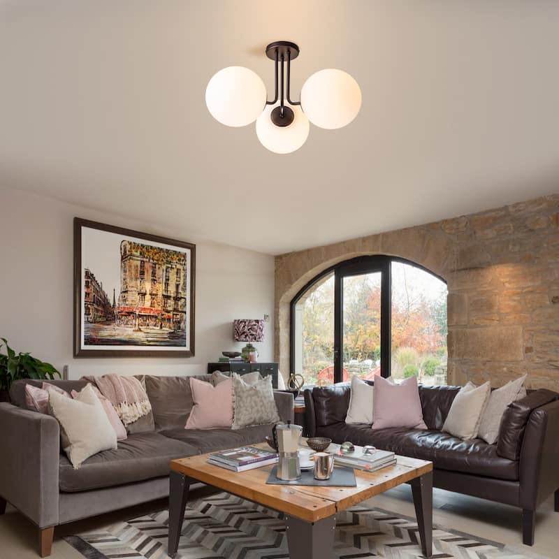 3 - Light 22'' Modern Sputnik Globe Glass Semi Flush Mount Light