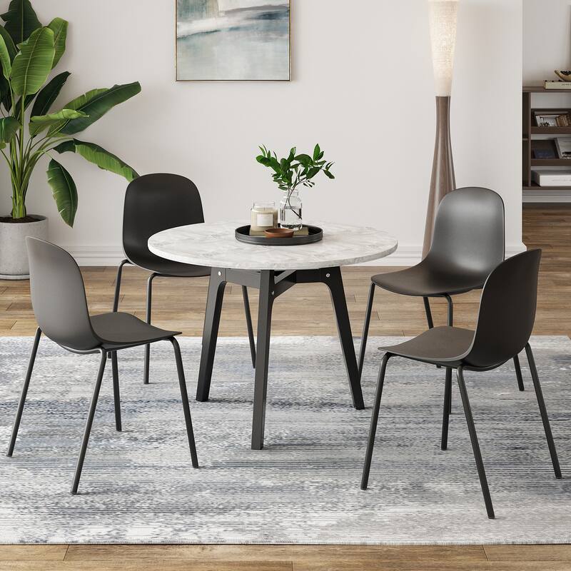 Modern Plastic Stackable Dining Chair Set of 4 with Metal Legs for Indoor or Outdoor