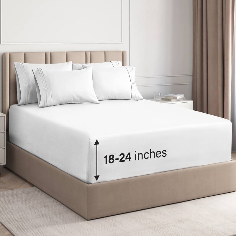 CGK Linens 6 Piece Extra Deep Pocket Microfiber Hotel Luxury Bed Sheets Set - Full - White
