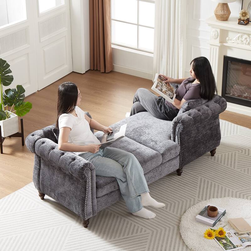 81" Button Tufted Sleeper Sofa Bed with Nailhead and Pillows