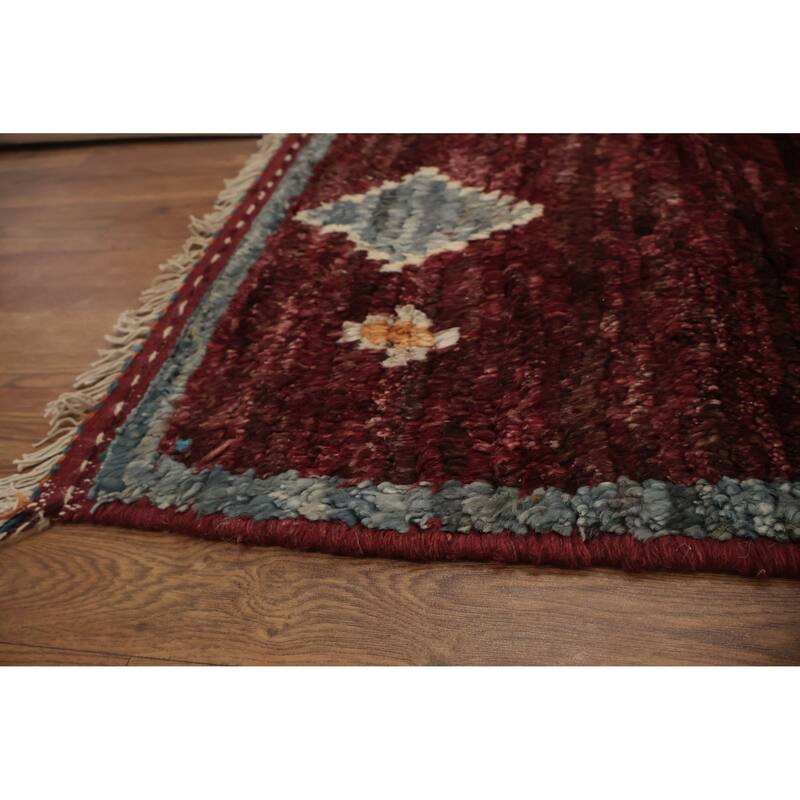 Hand Knotted Oriental 100% Wool Carpet Modern Tribal Red Moroccan Area Rug - 10' 0'' X 6' 9''