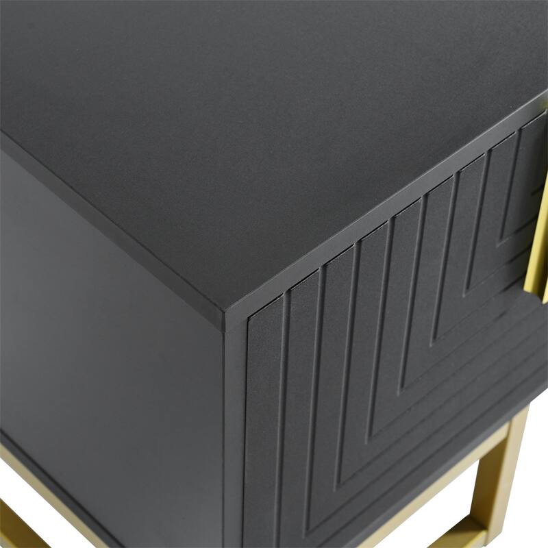 Modern TV Stand with Metal Legs and Gold Handles,Media Console Table