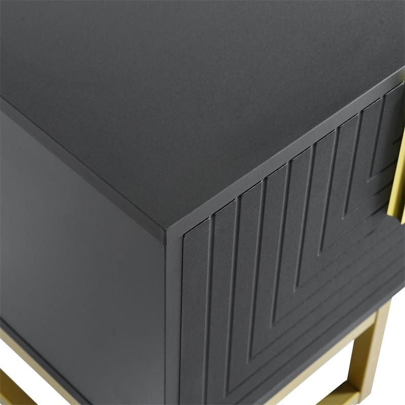 Modern TV Stand with Metal Legs and Gold Handles