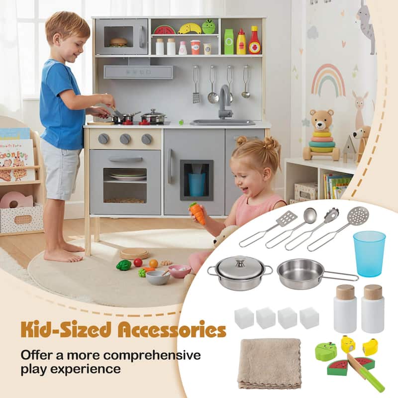 Costway Kids Kitchen Playset Wooden Pretend Play Chef Toy with - See Details