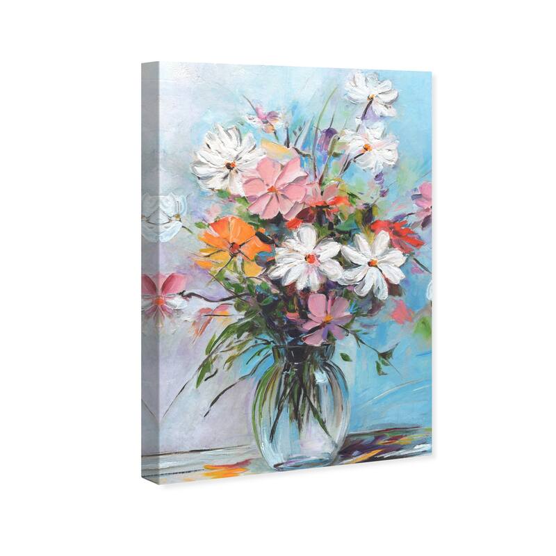 Wynwood Studio Canvas Floral and Botanical Romantic Bouquet II Blue and Light Blue Traditional Wall Art Canvas Print