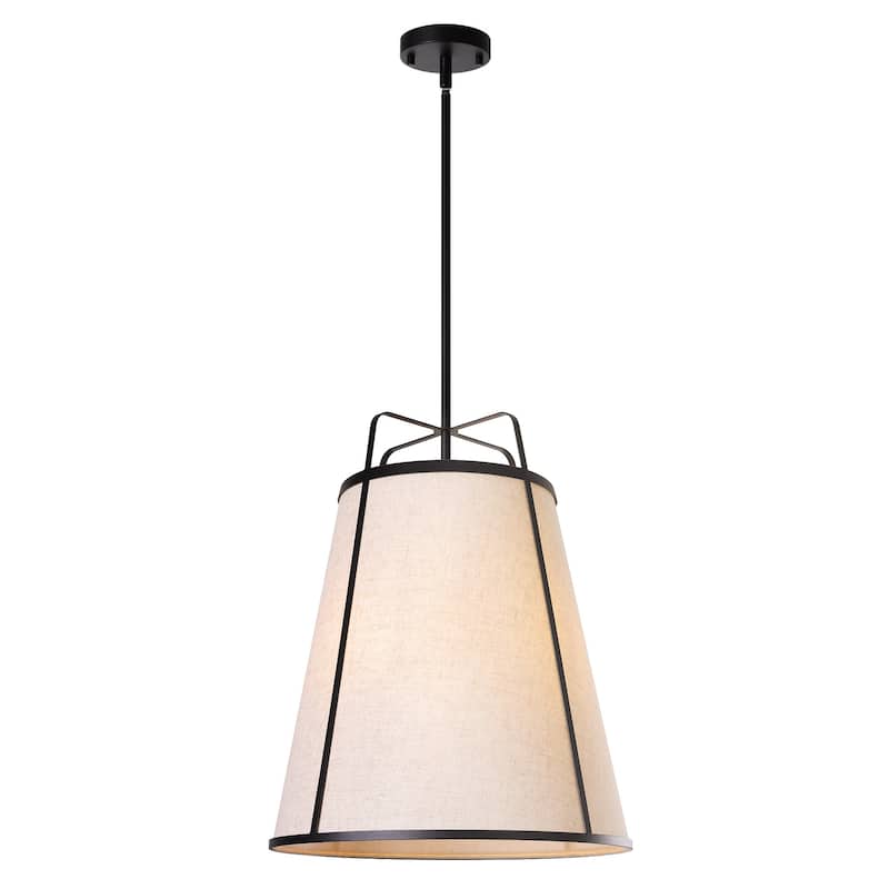 3-Light Modern Fabric Chandelier 16"x 19.7" Farmhouse Pendant Lights - 16inch x 19.7inch - Beige Shade/Black Fixture
