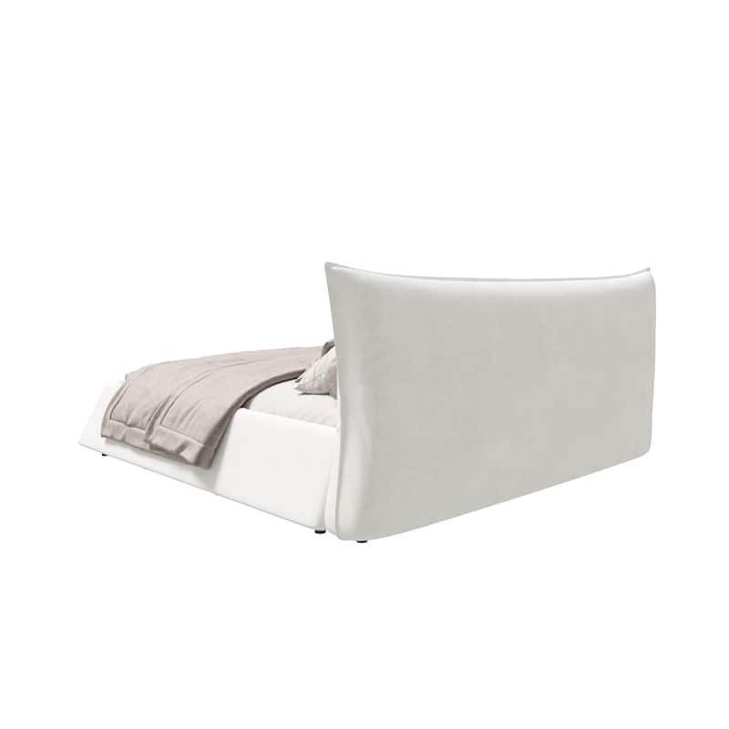 King/Queen Size Velvet Upholstered Platform Bed Frame with Soft Padded Headboard