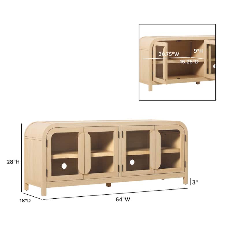 Walker Edison Modern Curved Easy Assembly TV Stand with Glass Paneled Doors