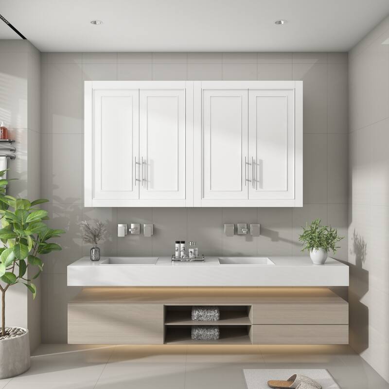 Solid wood Large Capacity Utility Bathroom Storage Cabinet with Adjustable Shelves