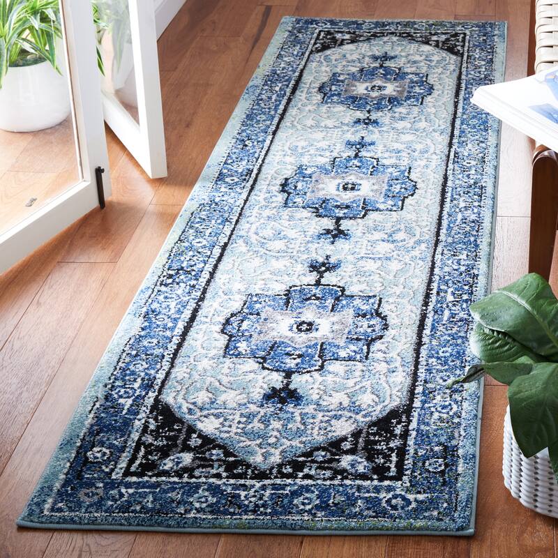 SAFAVIEH Vintage Hamadan Rinako Traditional Oriental Medallion Rug - 2'3" x 8' Runner - Blue/Light Green - Runner