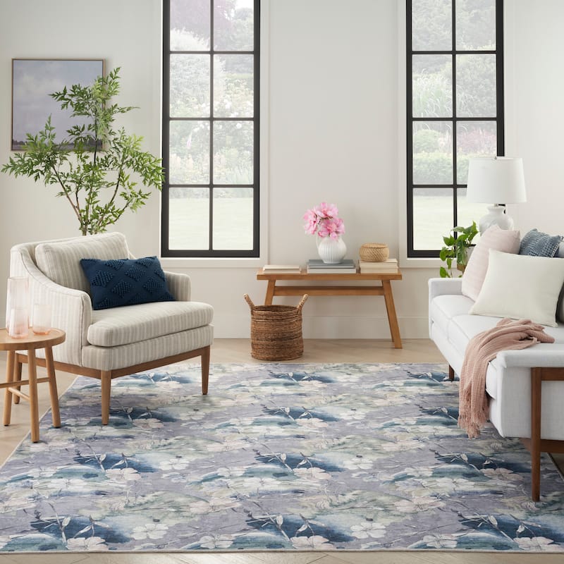 Nourison Washables Indoor only Grey Floral Area Rug